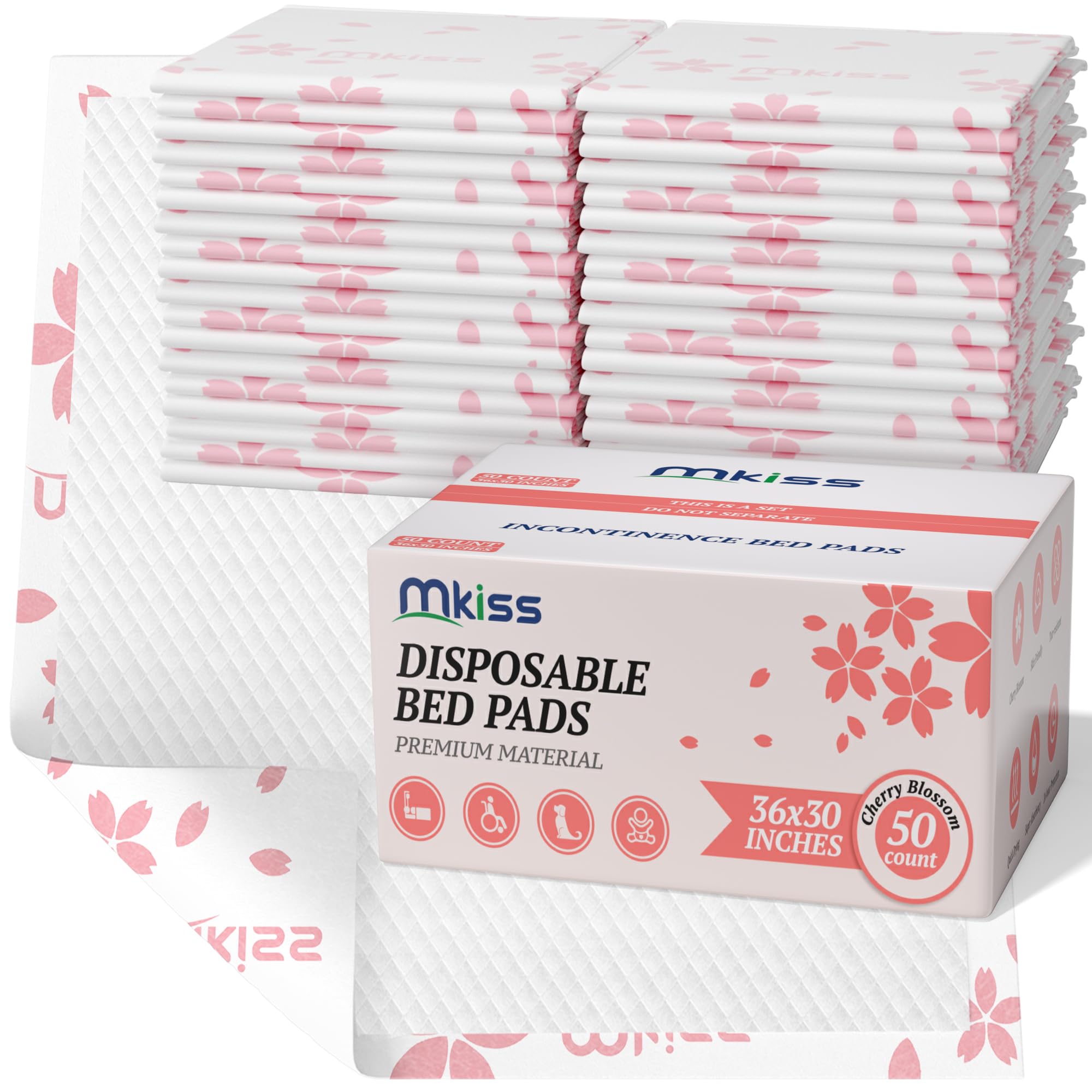 MKISS heavy-duty underpads seven-layer construction for tear-resistant durability.