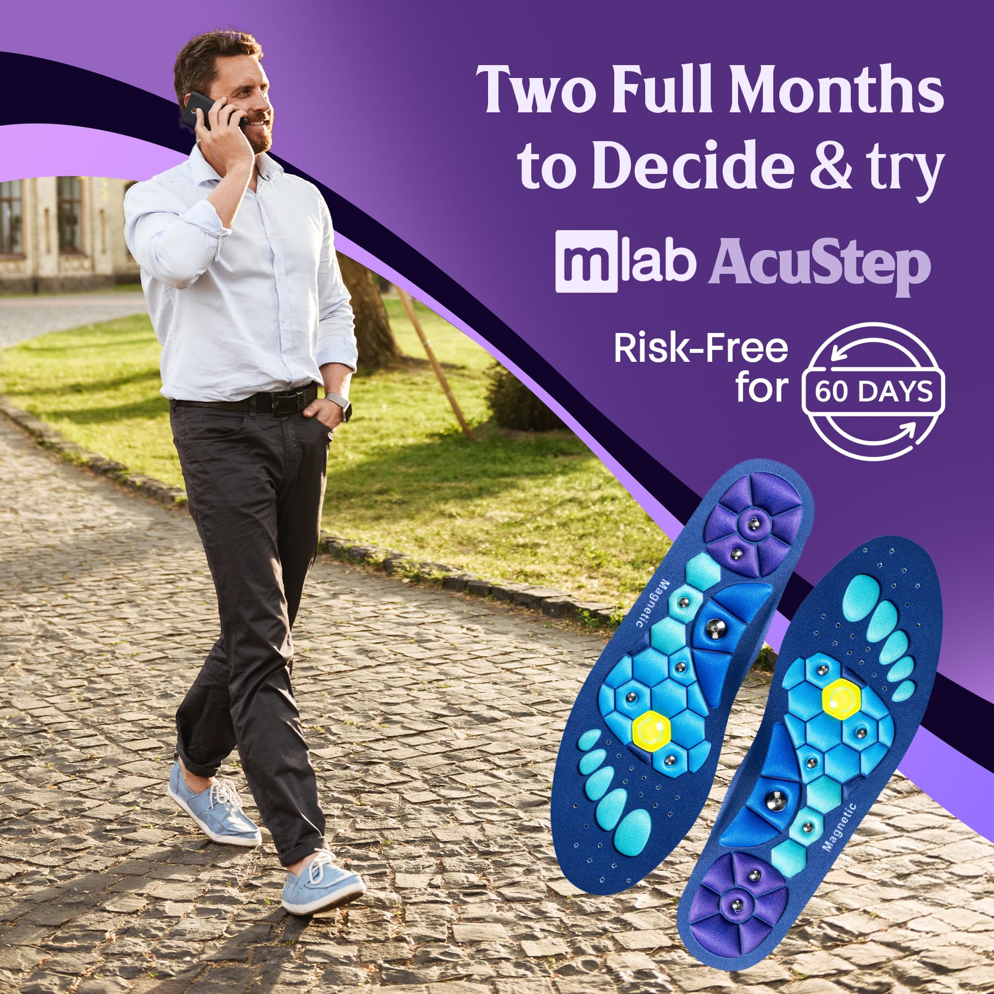 MLAB AcuStep ready-for-all-day-use insoles improve overall foot well-being.