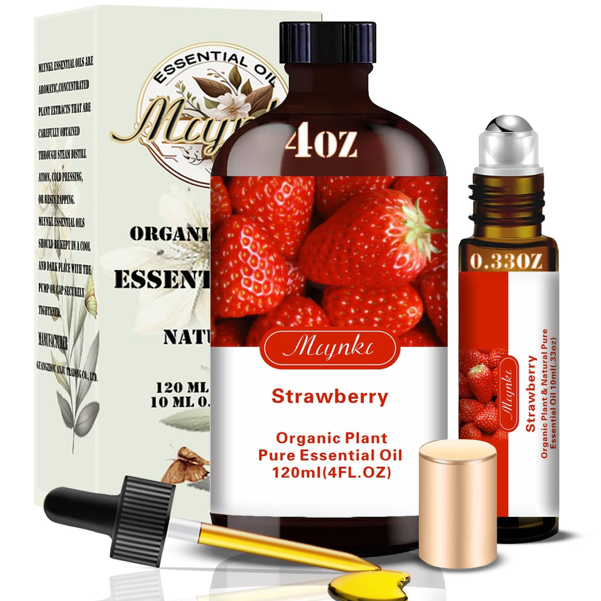 Aceite esencial de fresa mlynkl en botella de 130 ml para difusor, aroma agradable.