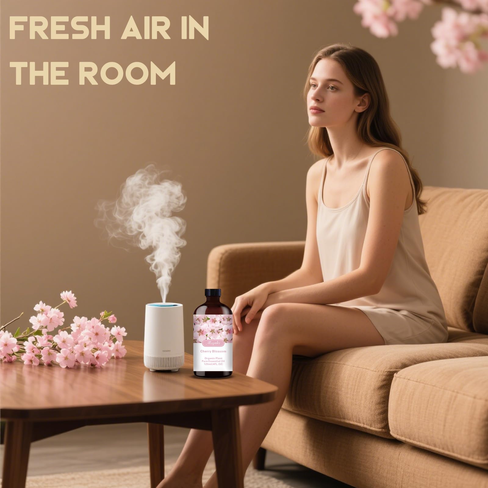 Mlynkl Cherry Blossom oil in a diffuser for relaxing ambience.