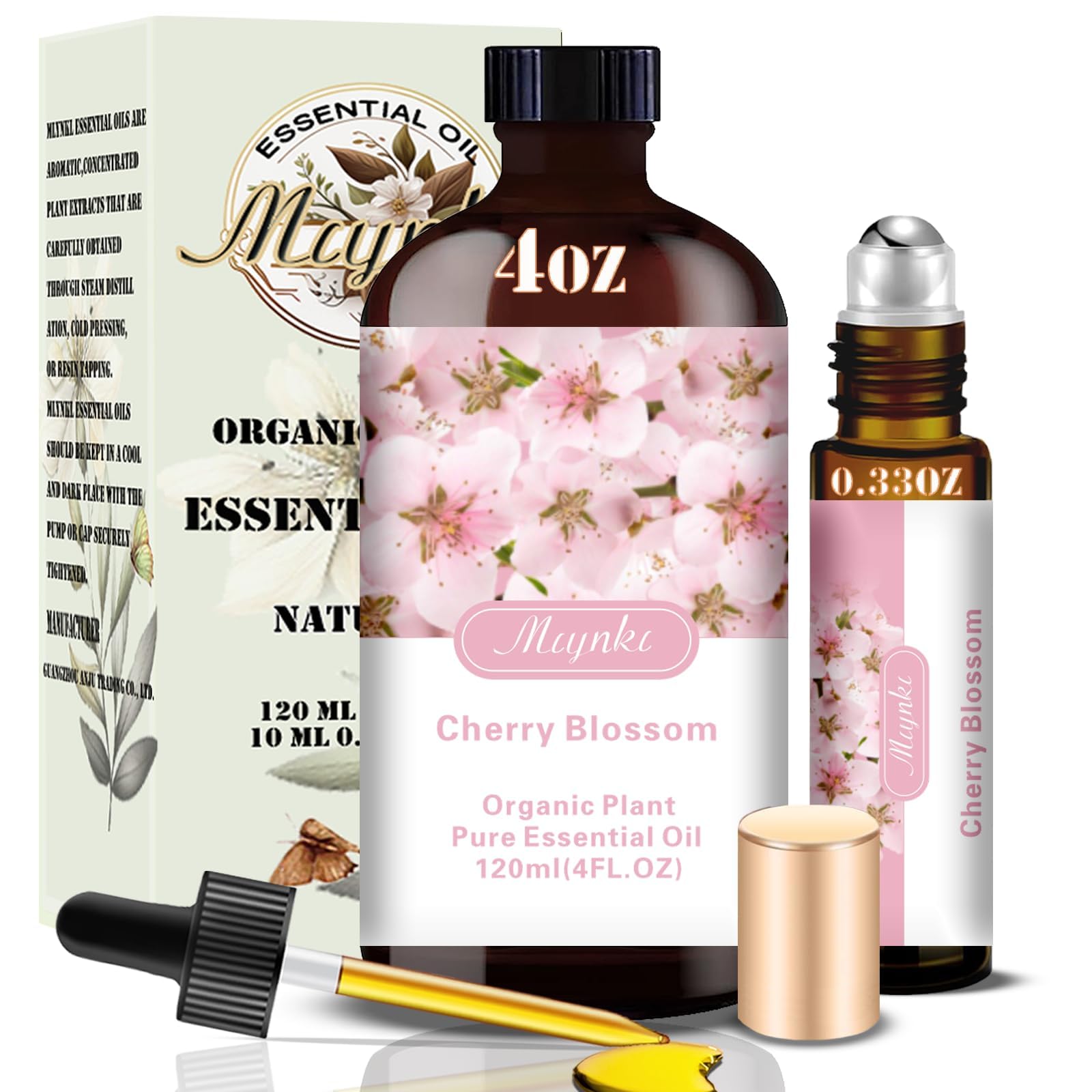 Mlynkl Cherry Blossom essential oil bottle for diffusers creates a calming home fragrance.