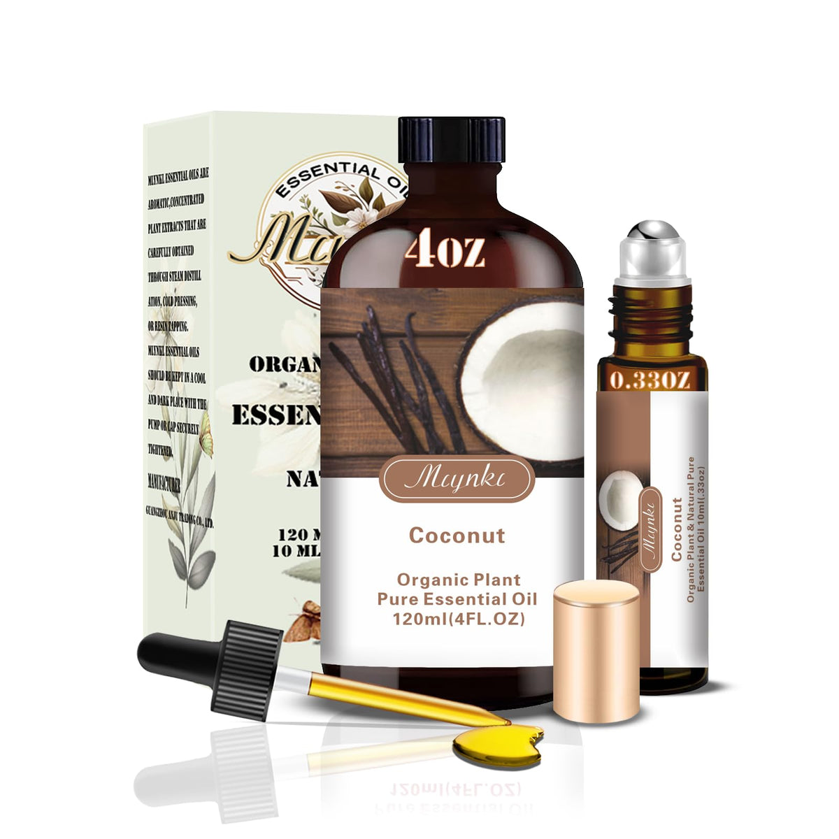 Mlynkl Coconut Essential Oil bottle close-up for versatile diffuser use