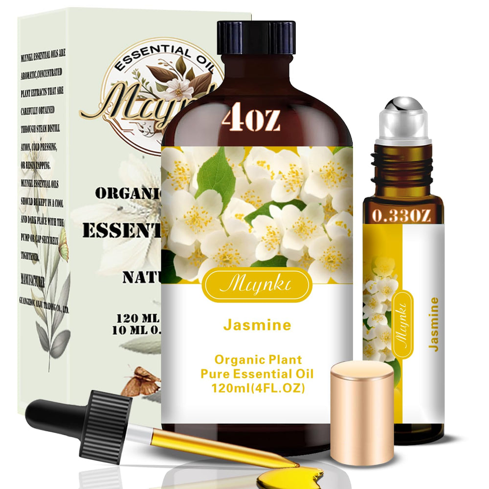 Mlynkl Jasmine Essential Oil bottle pour demonstrates quick aroma release for diffusers.