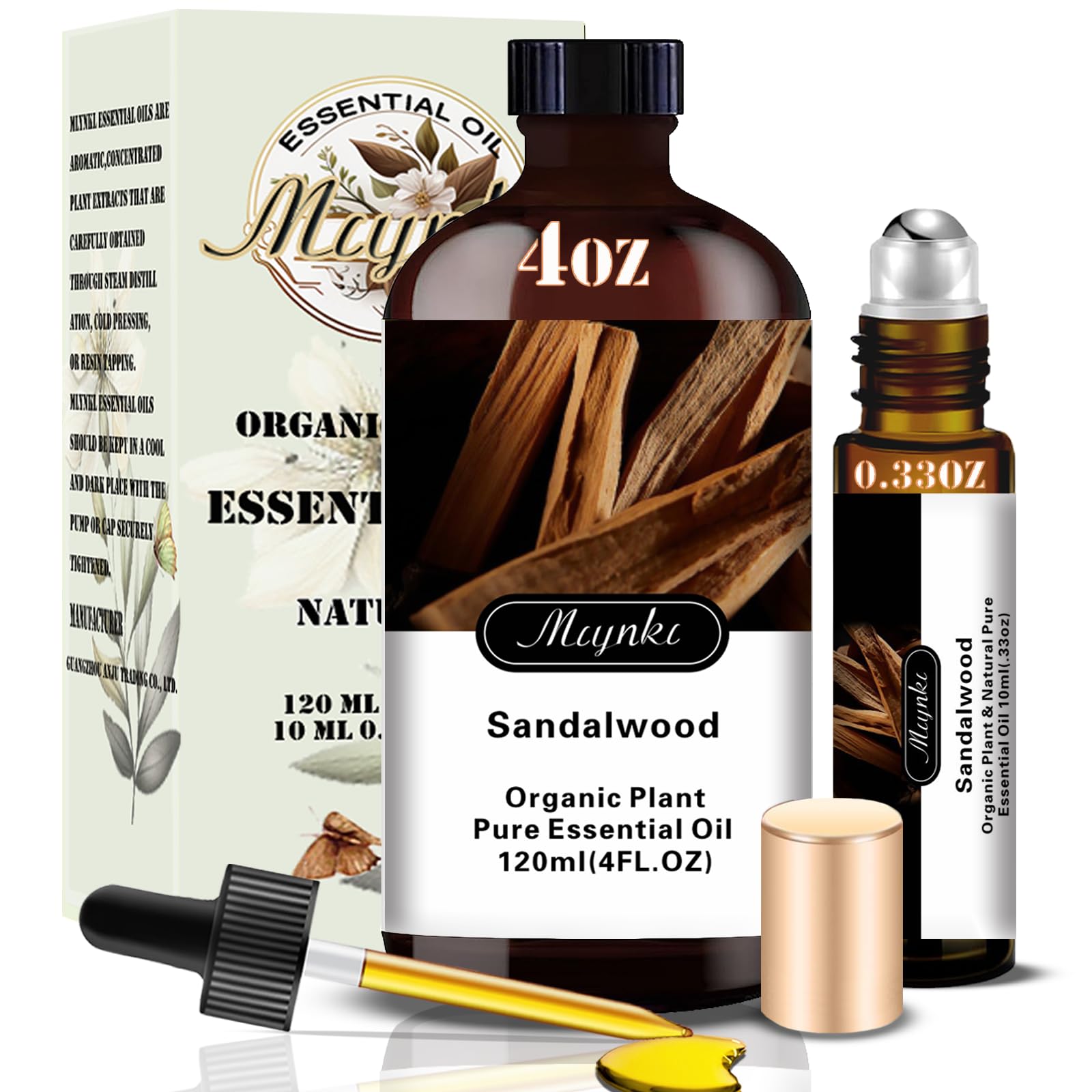 Mlynkl Sandalwood Essential Oil bottle, 130 ml, for diffusers and calming spaces.