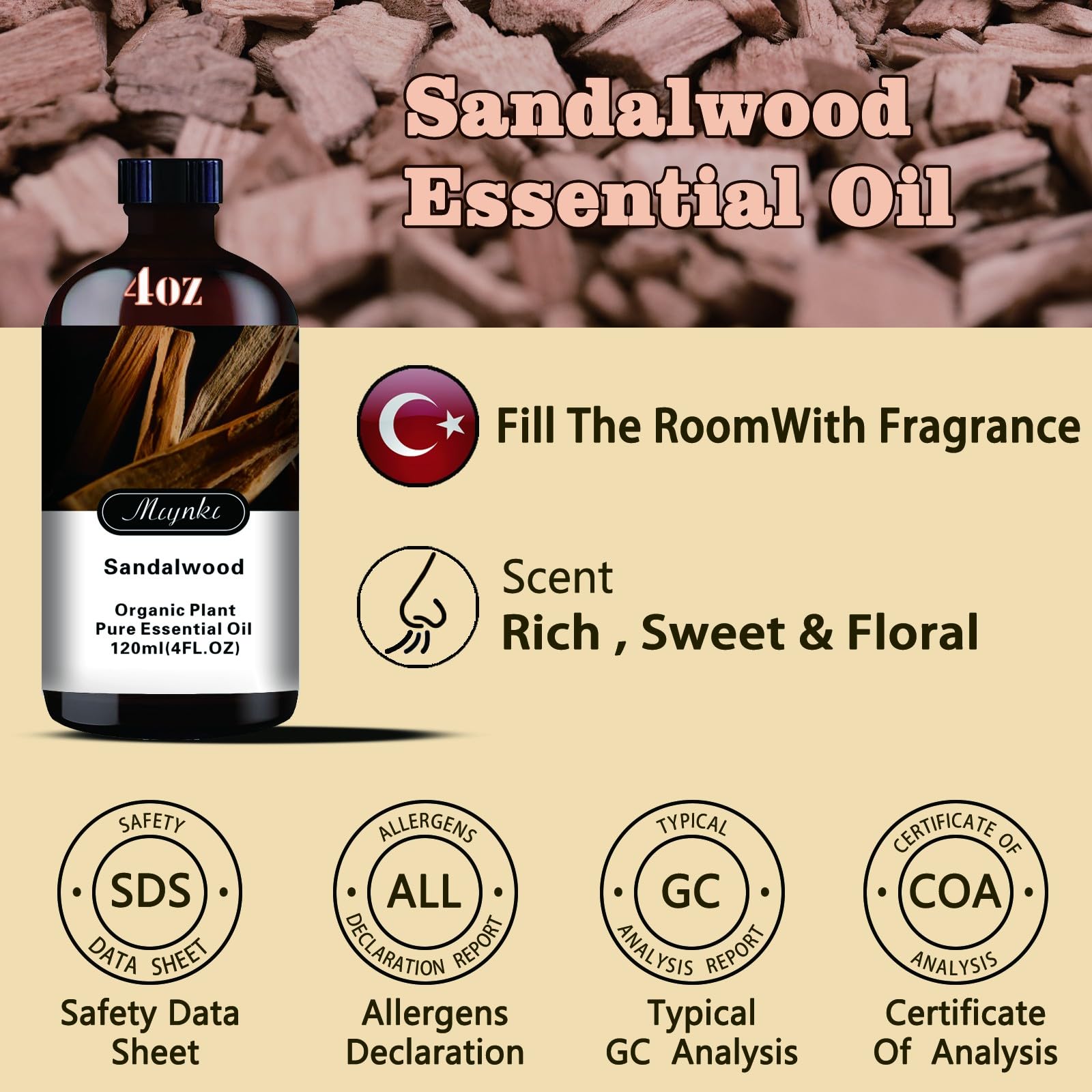 Mlynkl Sandalwood oil elevates home fragrance with subtle, inviting notes.