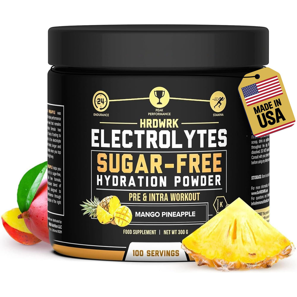 MMA Nutrition HRDWRK electrolytes powder tub ready for hydration and endurance.