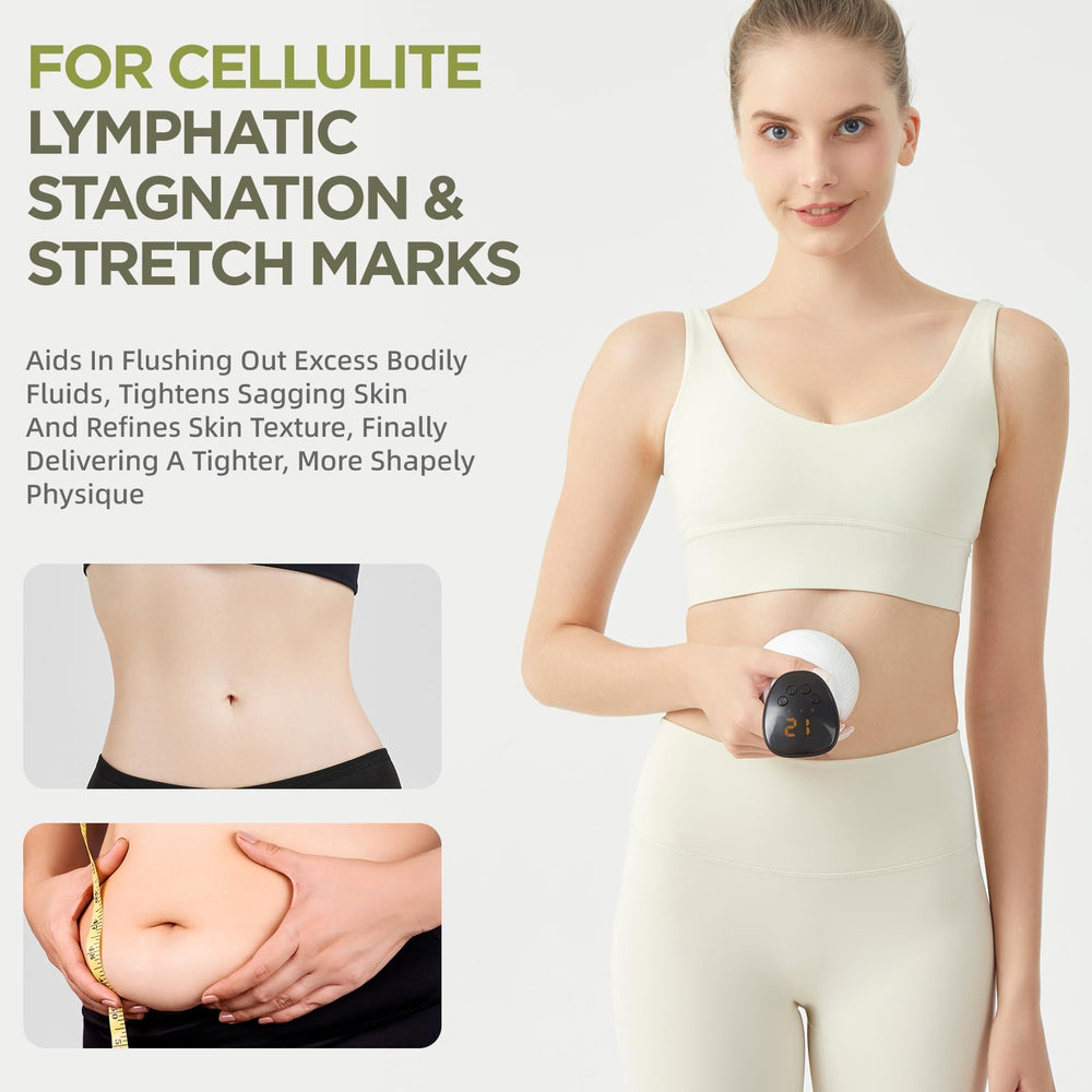 MMGJMP anti-cellulite massage tool on thigh supports firmer-looking skin.