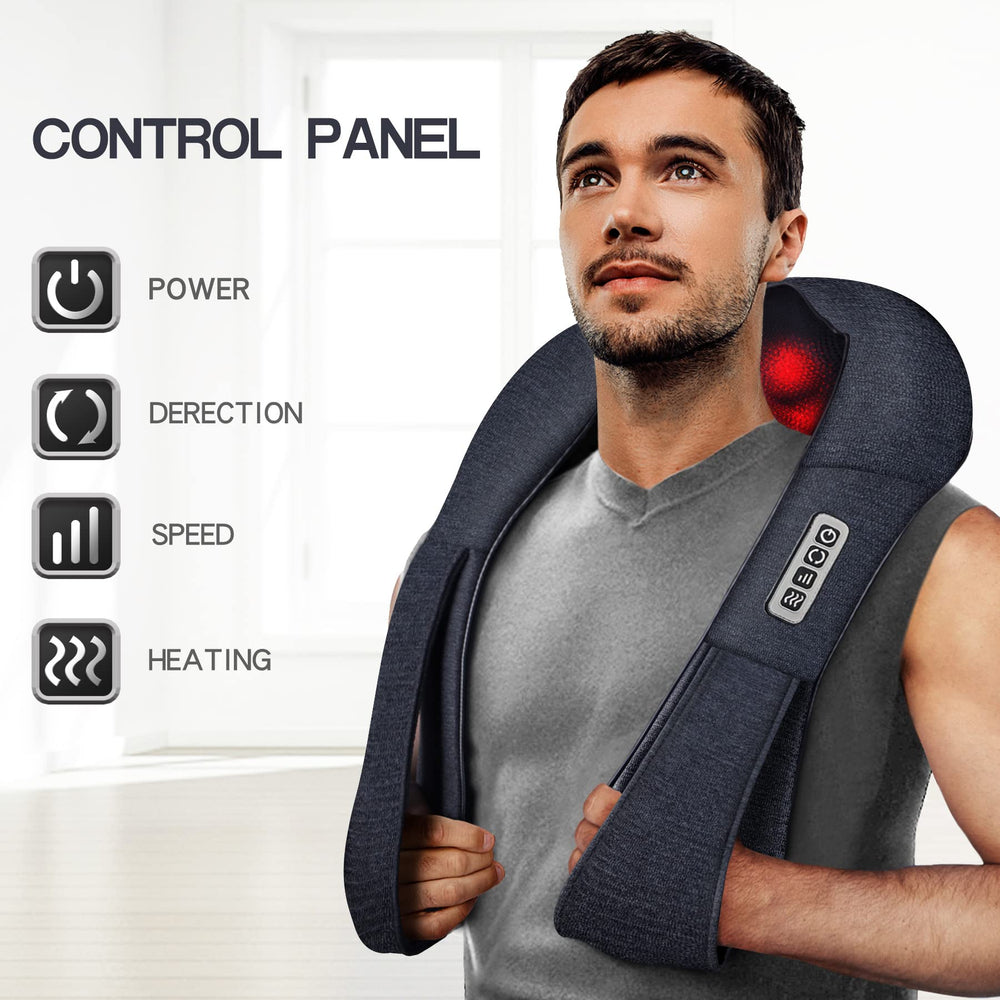 Mo Cuishle massager with eight kneading nodes targets neck tension for deep relief.