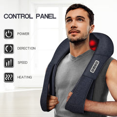Mo Cuishle massager with eight kneading nodes targets neck tension for deep relief.