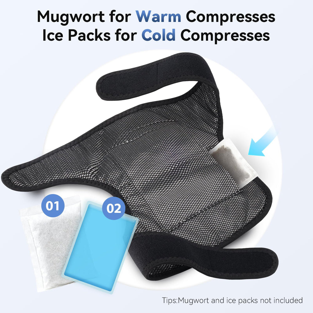 MoAcey hot-cold compress pockets support mugwort or gel packs.