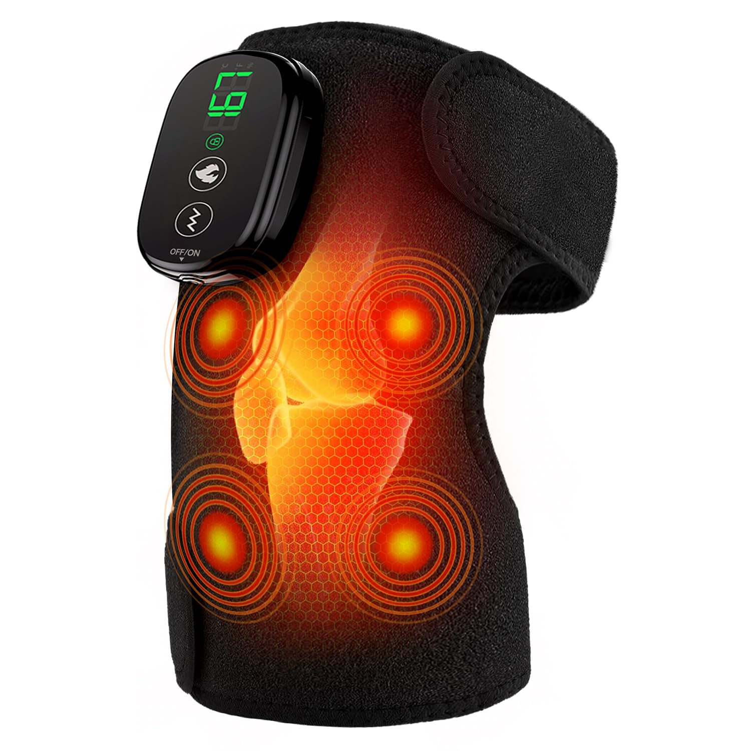 MoAcey knee massager in heat mode front view for targeted relief during workouts.