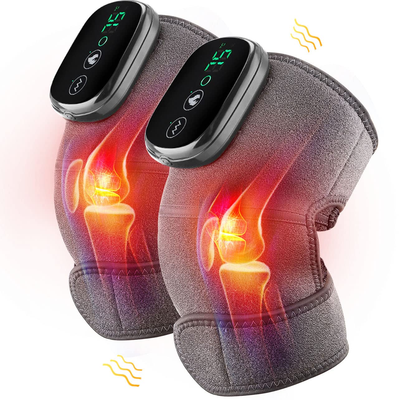MOAJAZA heated knee massager with control panel and battery for portable relief.