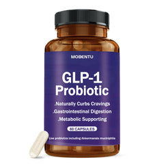 MOBENTU GLP-1 probiotic bottle with capsules supporting gut balance