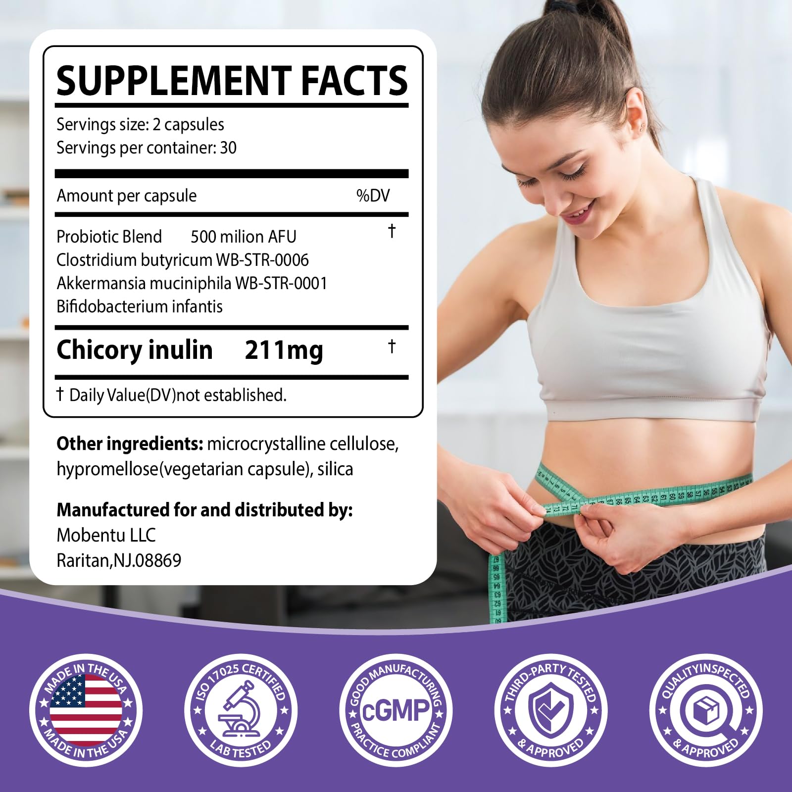 MOBENTU GLP-1 probiotic ingredients panel highlights Akkermansia and Bifidobacteria