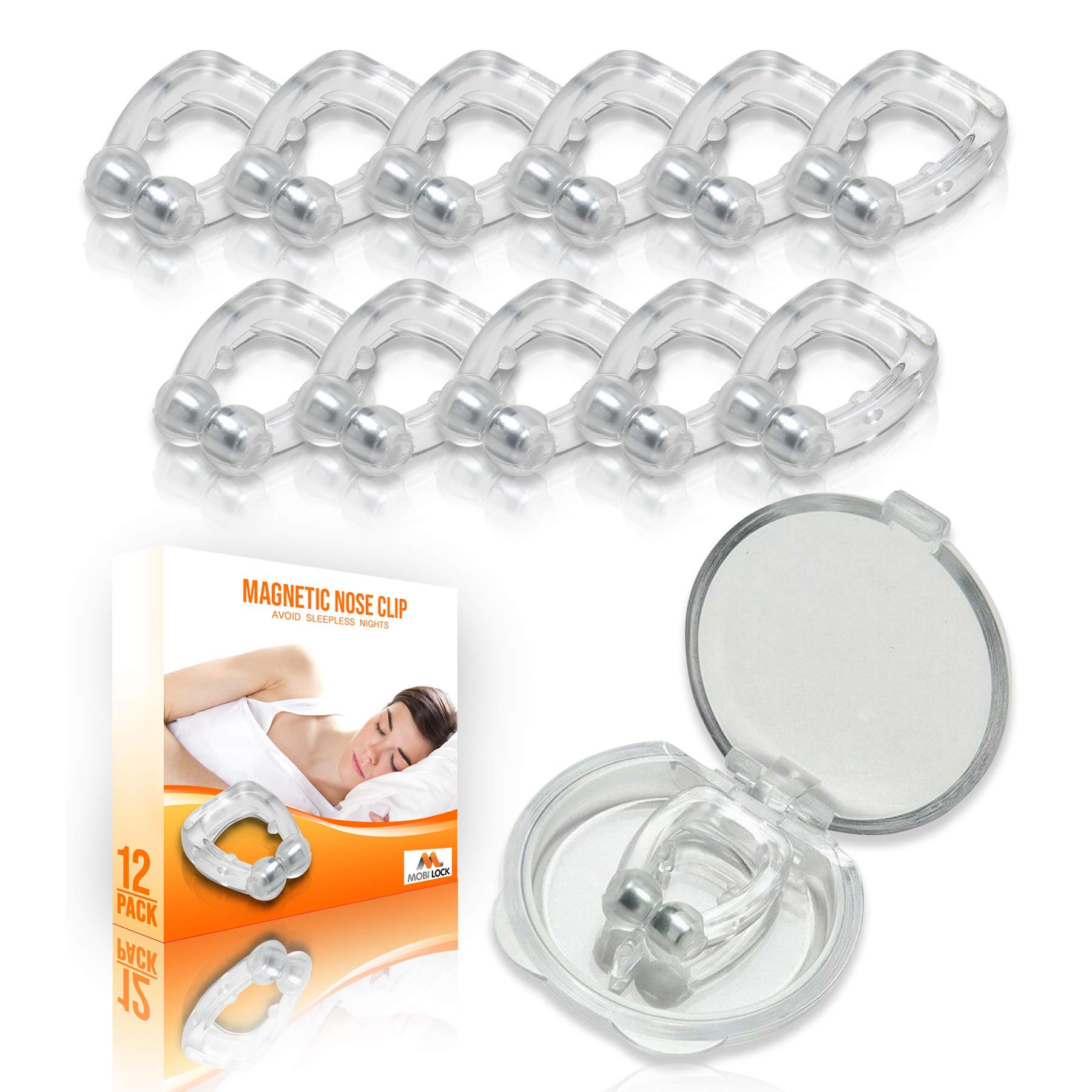 Mobi Lock magnetic nasal clip pack of 12 ready for quick setup to support easier breathing.