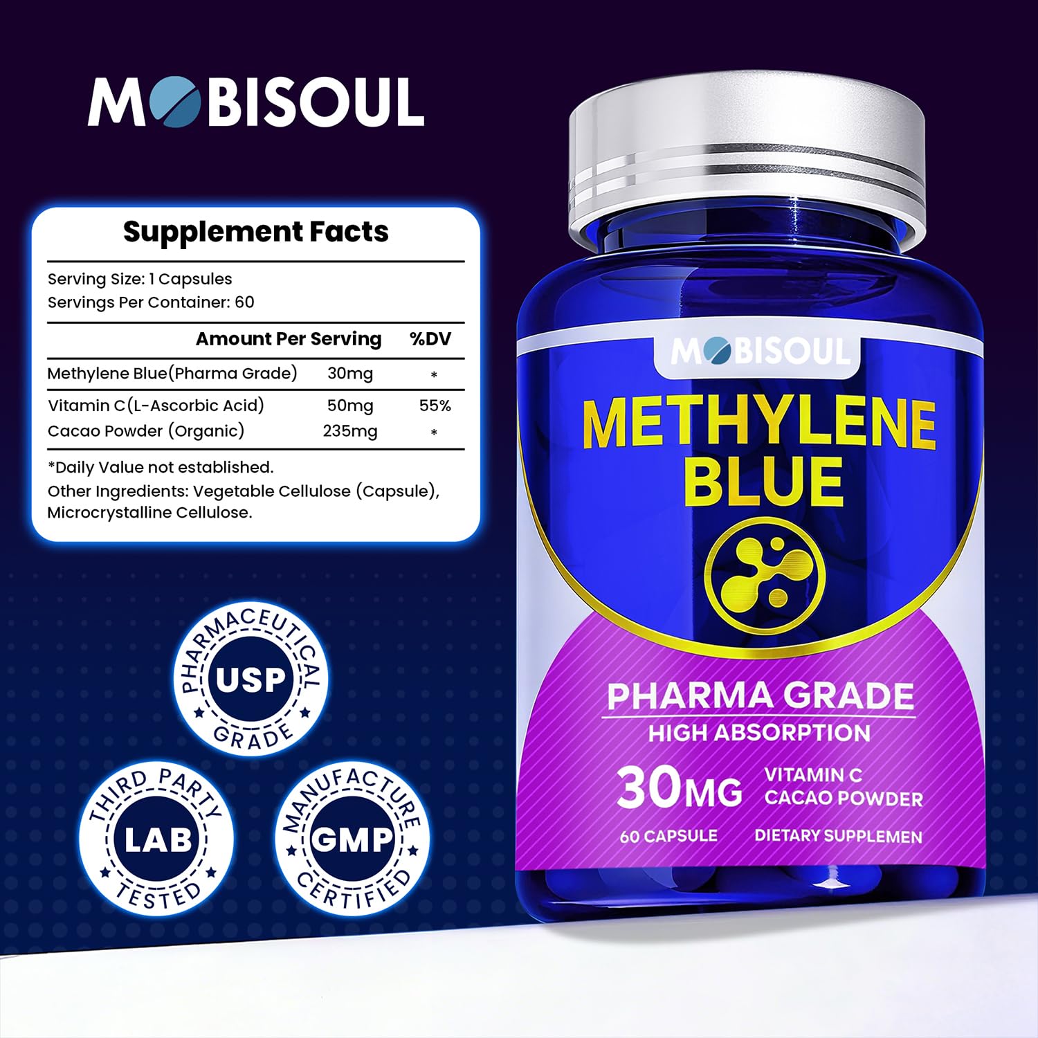 MOBISOUL capsules being taken with water for a simple daily routine.