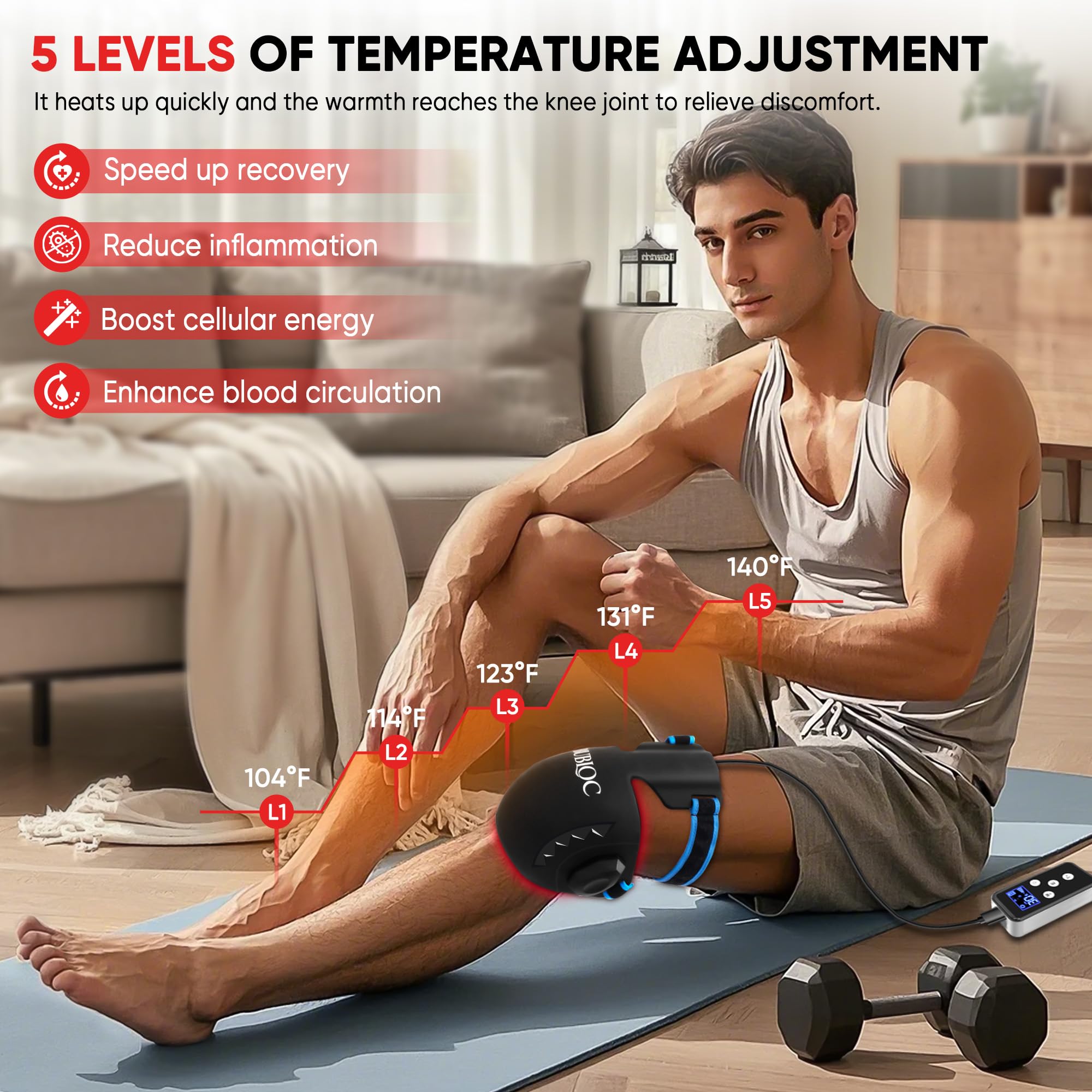 MOCKPOSE 3-in-1 knee brace delivers light therapy and massage.