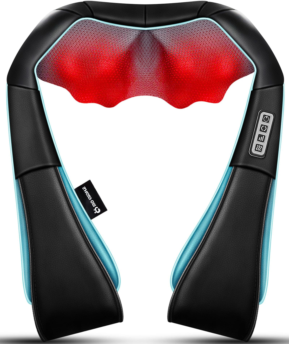 Mo Cuishle neck and back massager in use with heat for relaxed shoulders.
