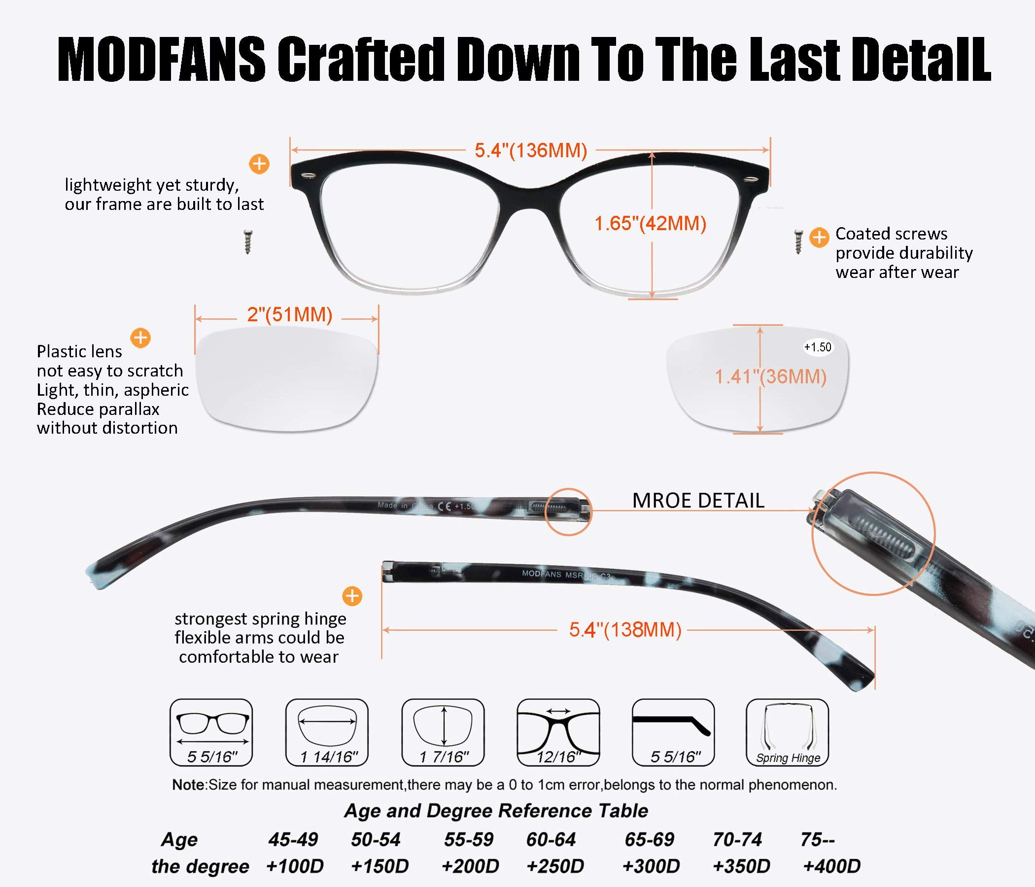MODFANS four-pack reading glasses with pouch included for travel and backup readers