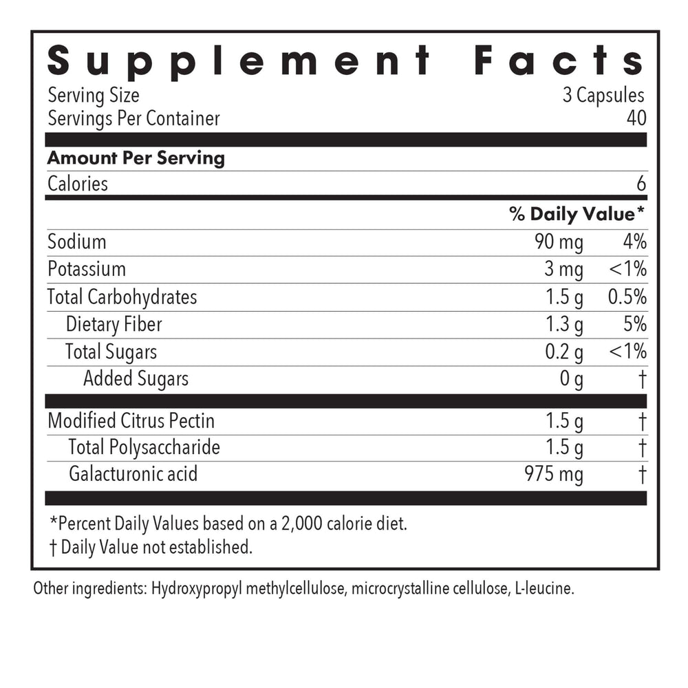 Modified Citrus Pectin capsules dispensing into hand for convenient daily use.