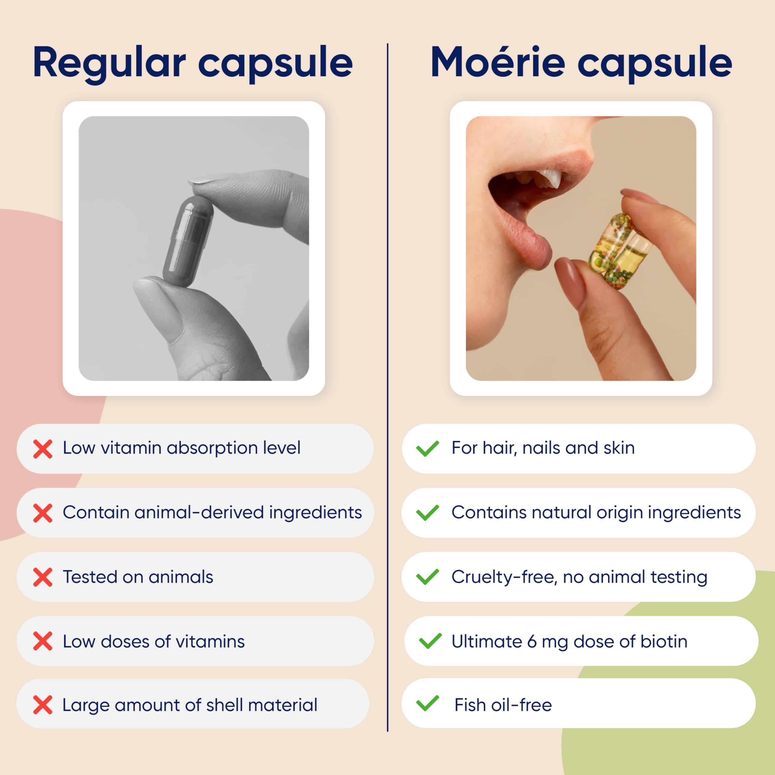 Moerie daily-use routine image with bottle and capsules inspires regular intake.