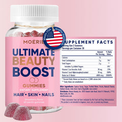 Moerie gummies closeup, showing chewy texture and biotin-rich benefits.