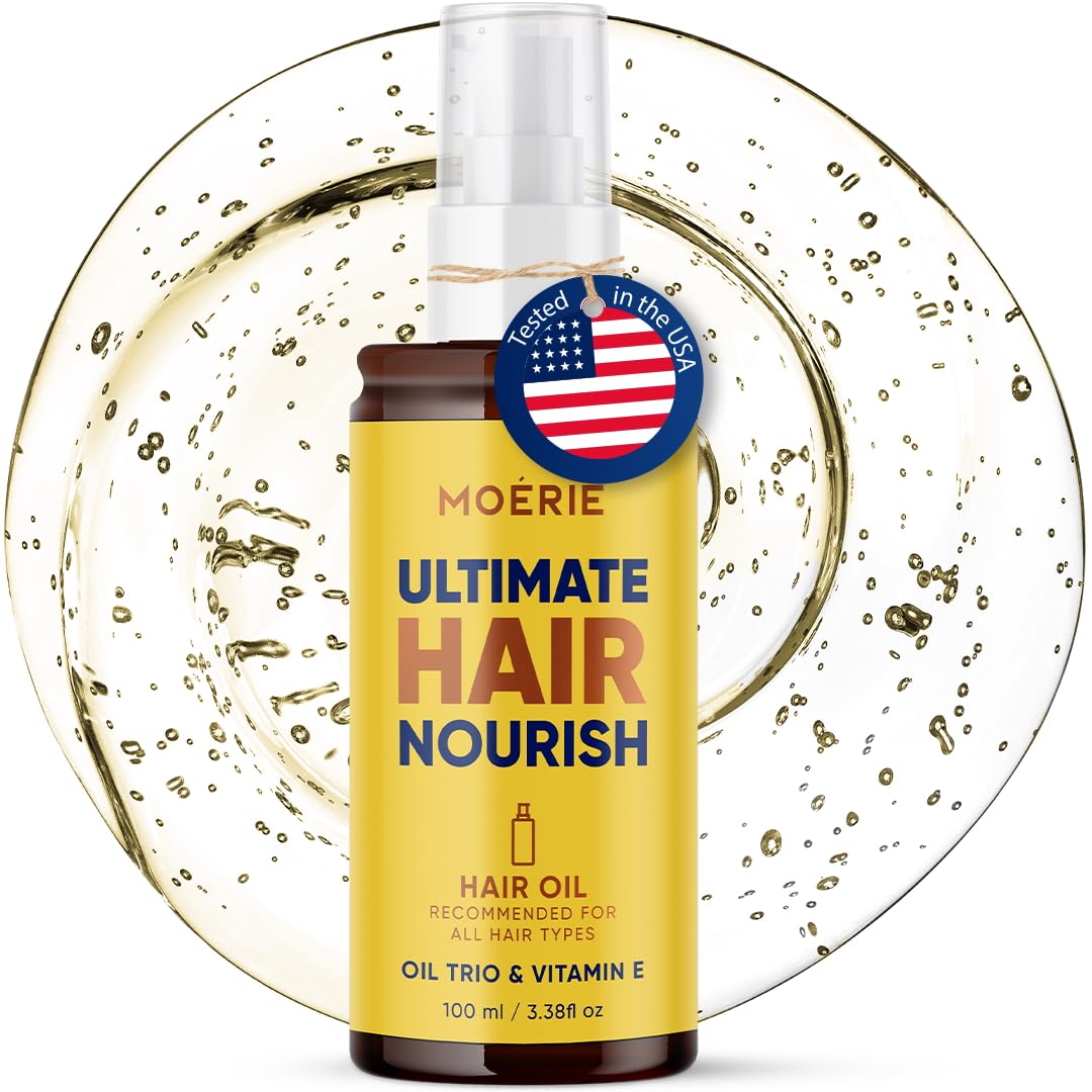 Moerie Ultimate Hair Oil frizz-control for soft, glossy hair.