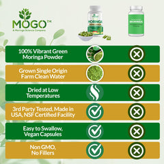 MOGO Moringa bottle label detail highlights organic quality