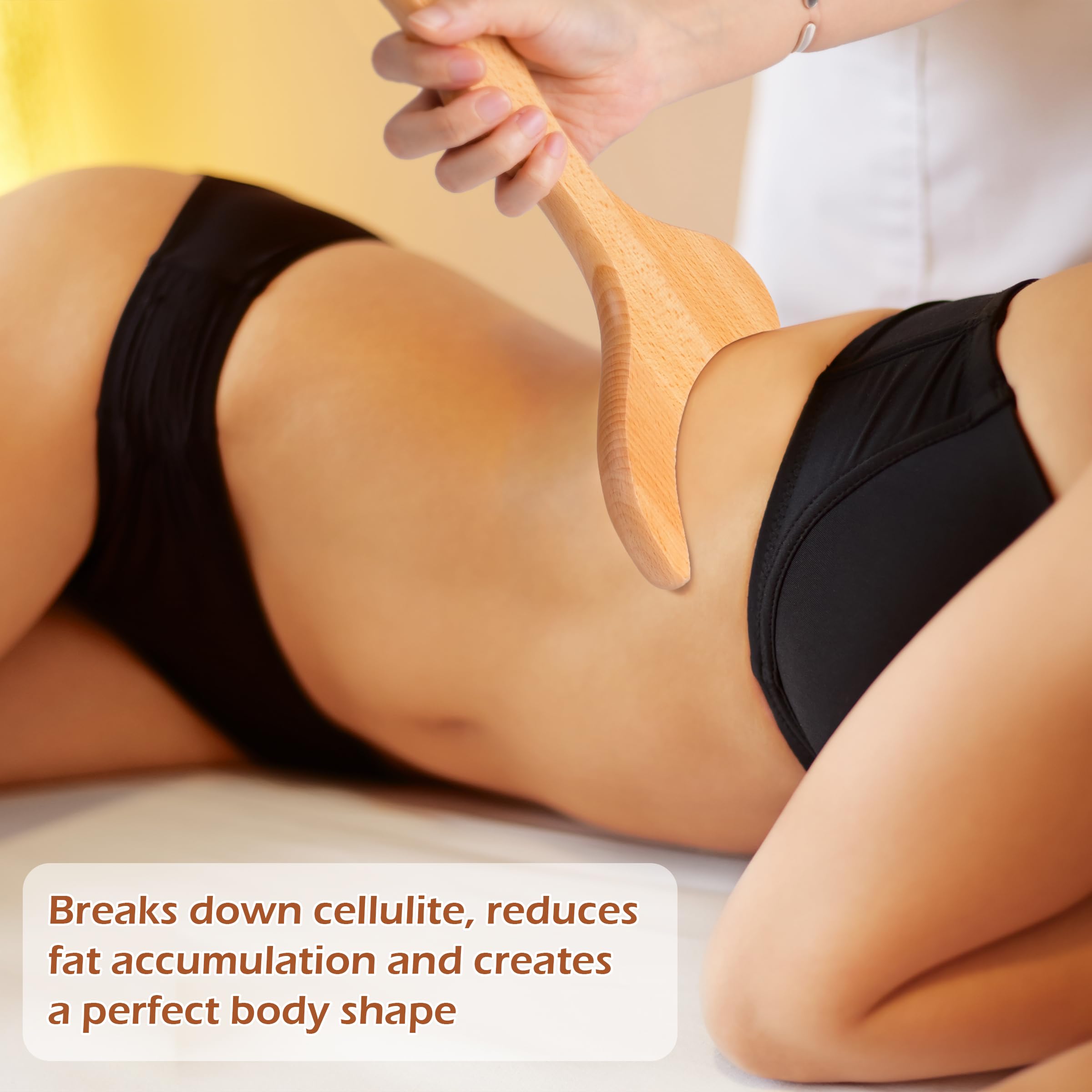 MoHern lymphatic drainage massager wood demonstrates ergonomic grip for easy body shaping