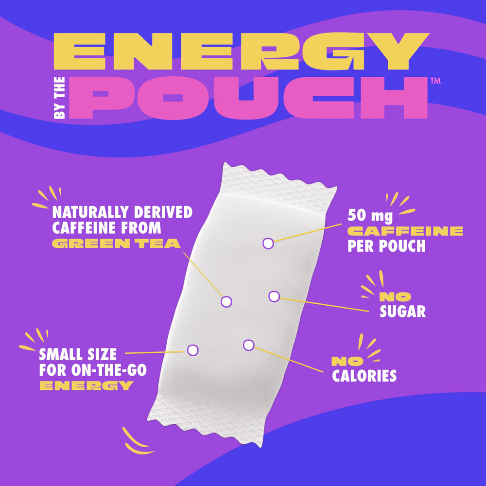 MOJO 50 mg caffeine pouch close-up emphasizing fast oral absorption.