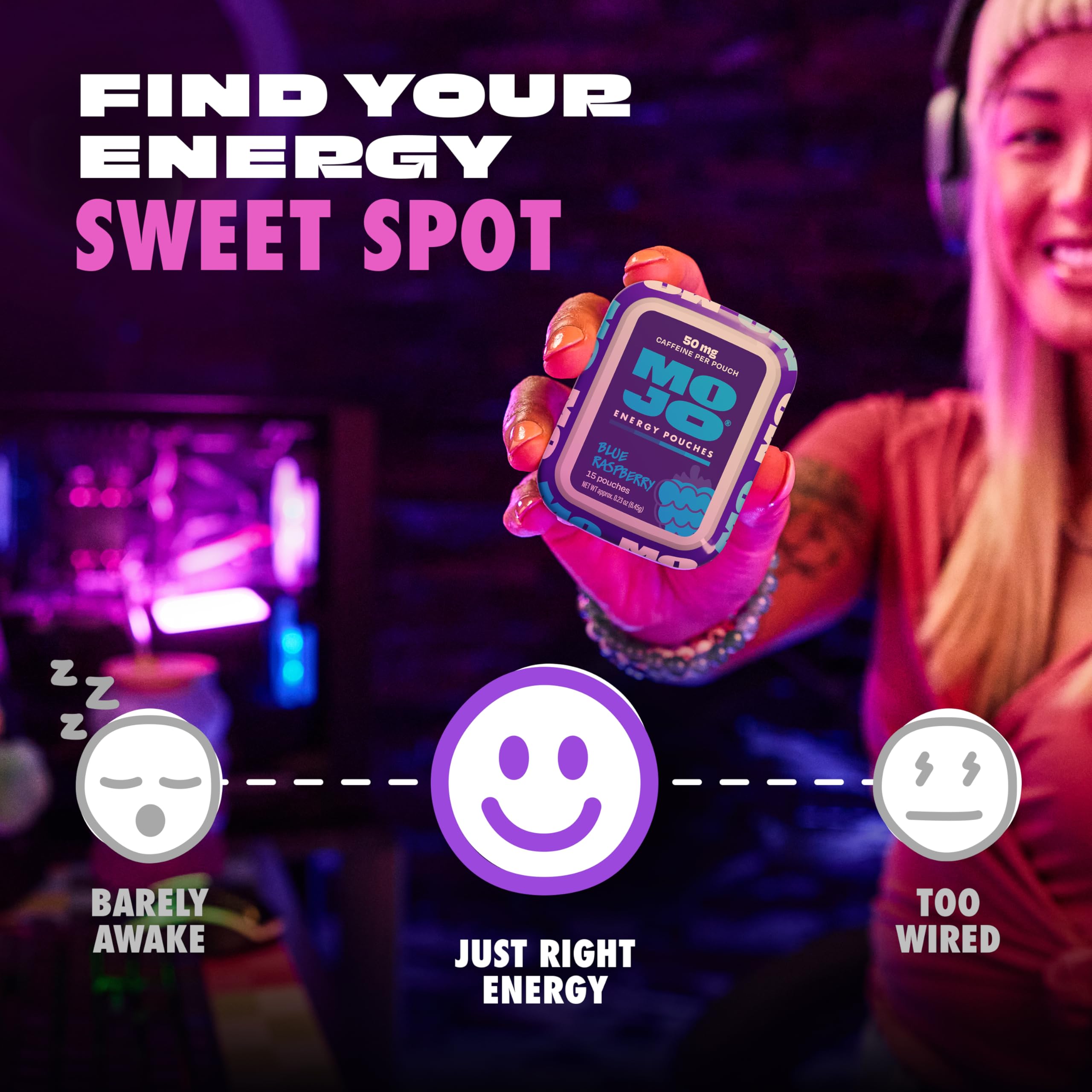 MOJO Blue Raspberry flavor close-up for a flavorful pick-me-up.