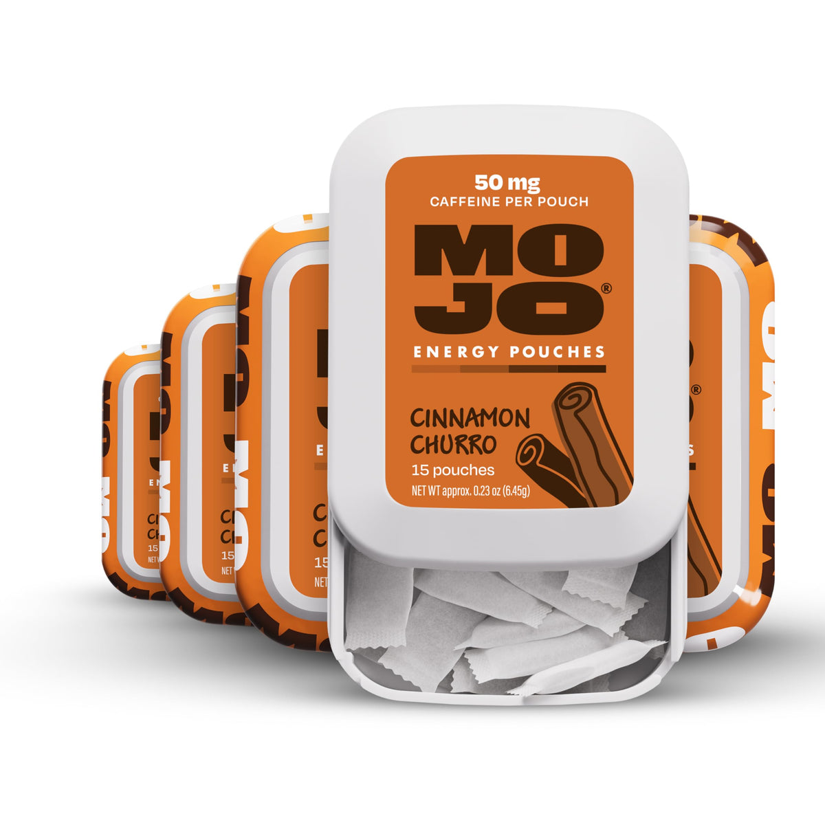 MOJO Energy Pouches Cinnamon Churro slider-pack front view for on-the-go energy.
