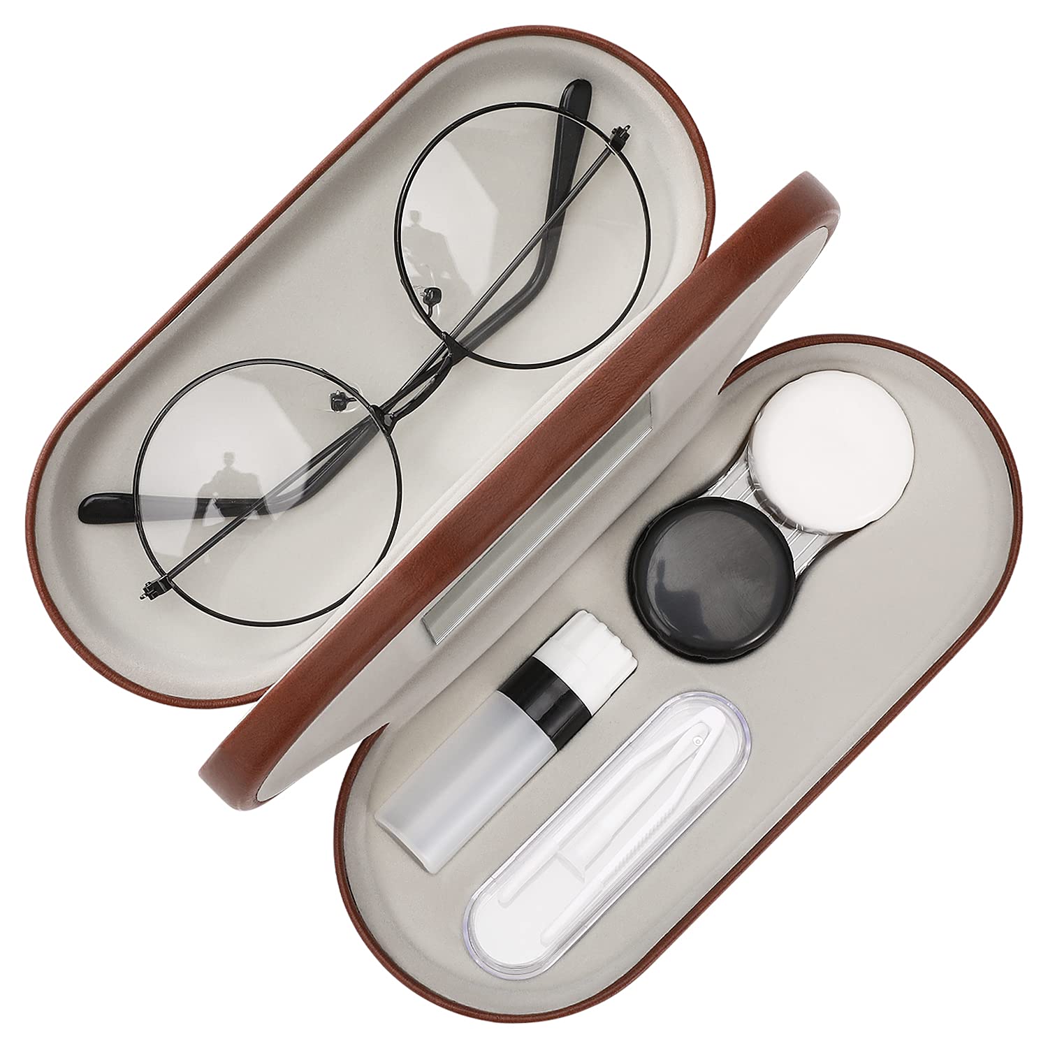 MoKo double eyeglass case in brown leather protects glasses on the go.