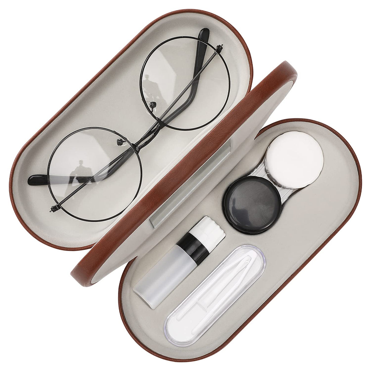 MoKo double eyeglass case in brown leather protects glasses on the go.
