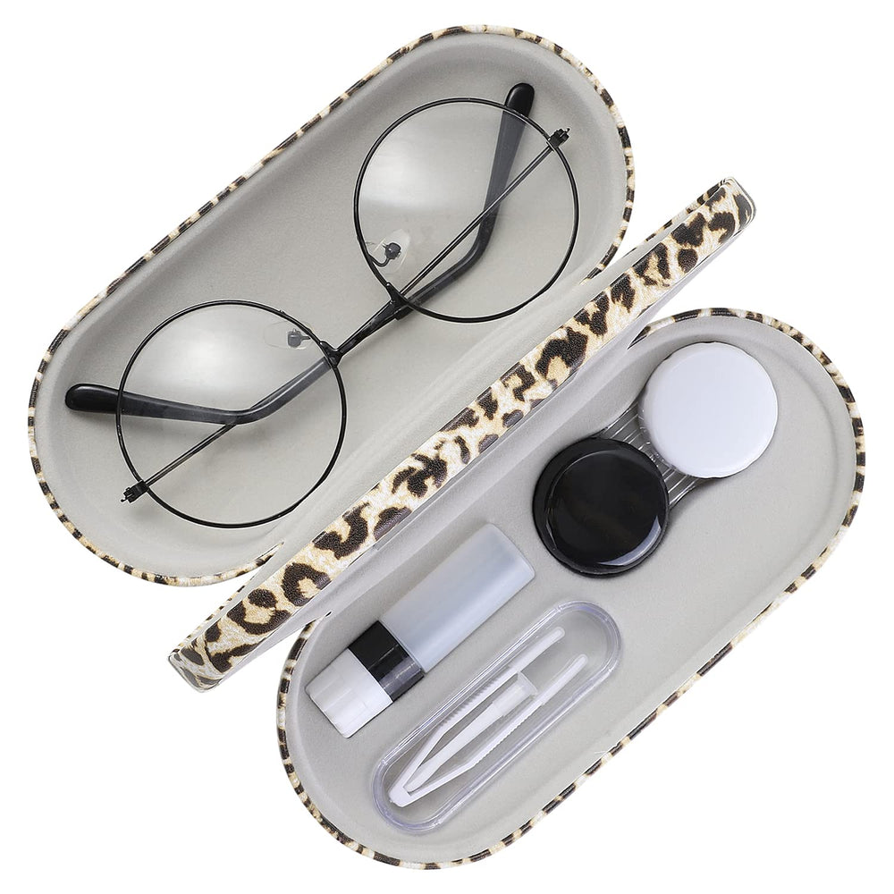 MoKo double eyeglass case in leopard, front view, compact travel-friendly design