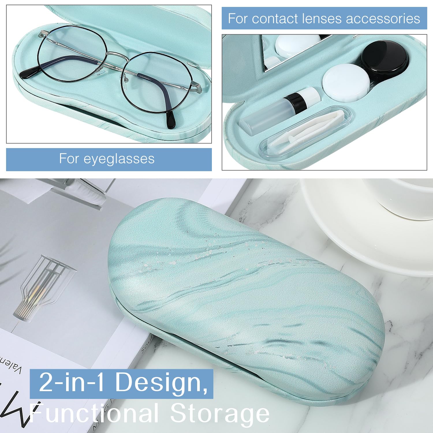 MoKo two-sided design open view keeps glasses and lenses organized.