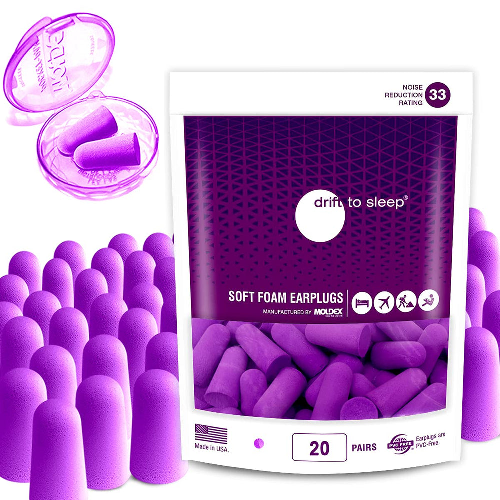 Moldex Softies earplugs purple packaging showing easy hearing protection for travel