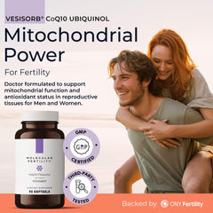 Molecular Fertility CoQ10 Ubiquinol kaneka-qh label highlights premium quality.