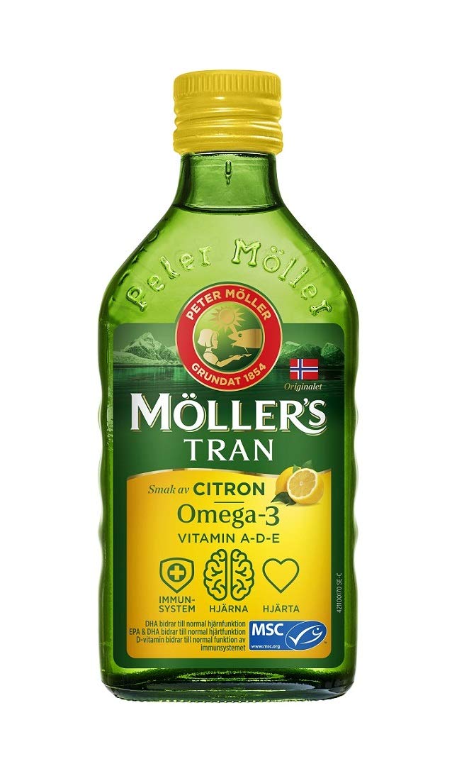 Mollers Tran cod liver oil 250ml bottle with citron flavor for daily omega-3