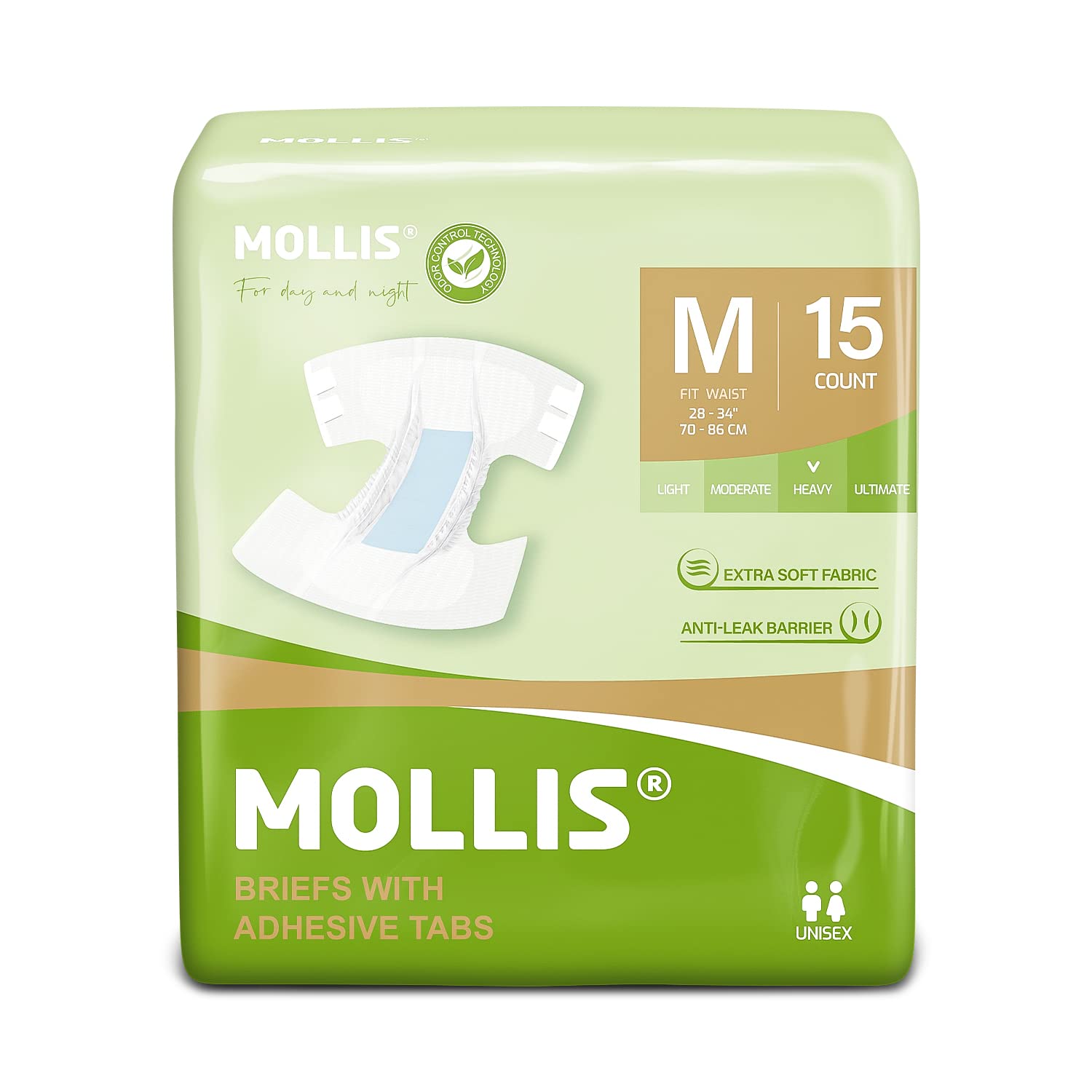 MOLLIS adult diaper with dual-core absorbency for quick dryness and protection