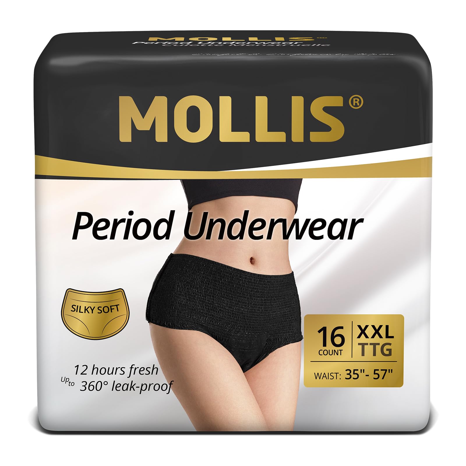 MOLLIS disposable period underwear pack shot showing overnight protection