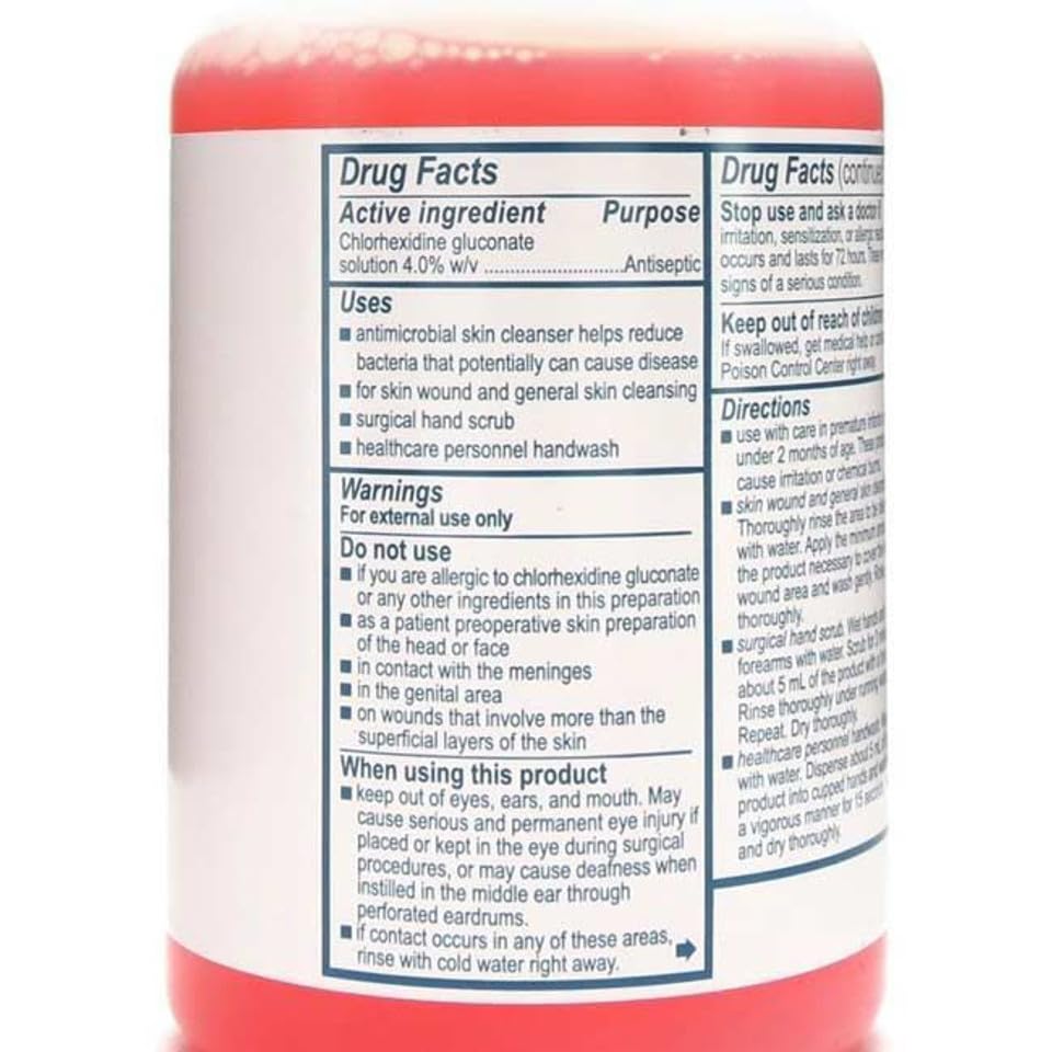 Molnlycke Hibiclens label front view highlights ingredients and usage directions.