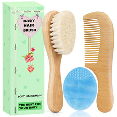 Molylove baby hair brush with wooden handle softly grooms delicate scalp