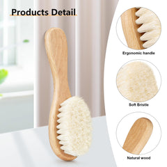 Molylove wooden-handle baby brush close-up showing natural wood and ergonomic grip