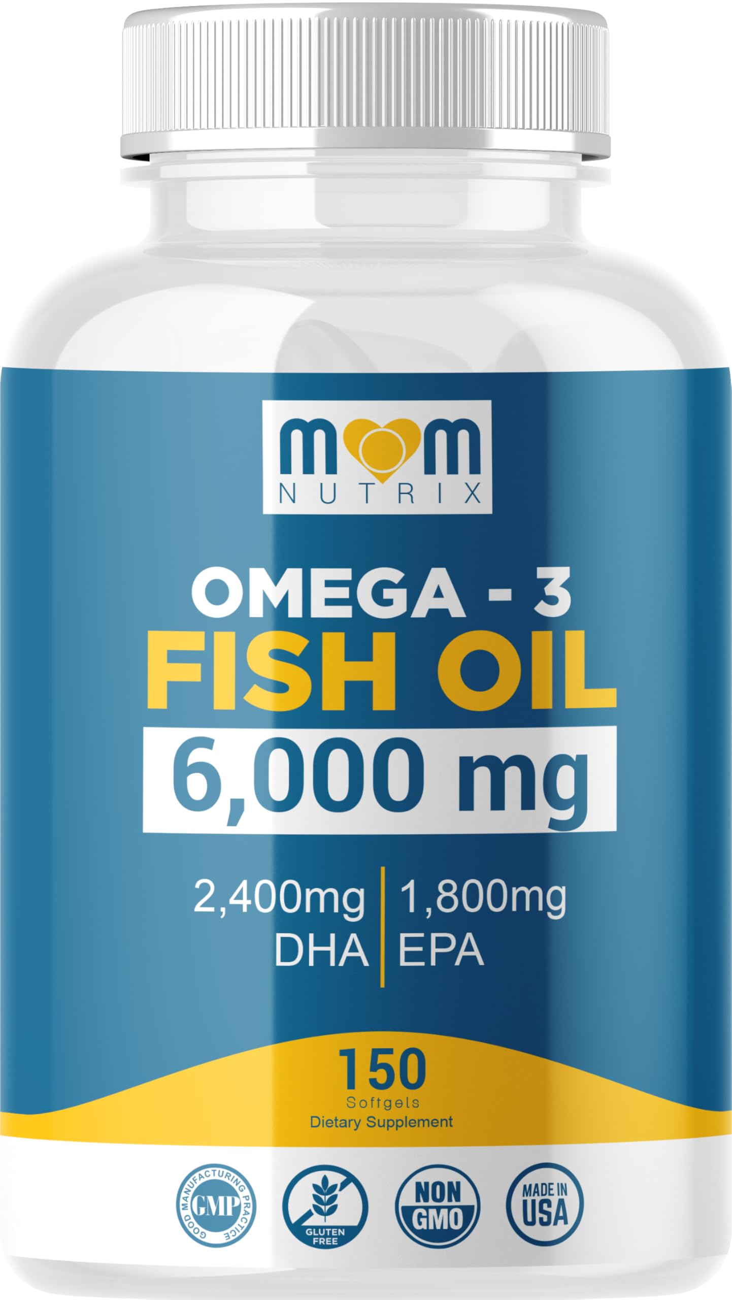 MOM NUTRIX Omega3 softgels bottle highlights potency and ease of daily use.