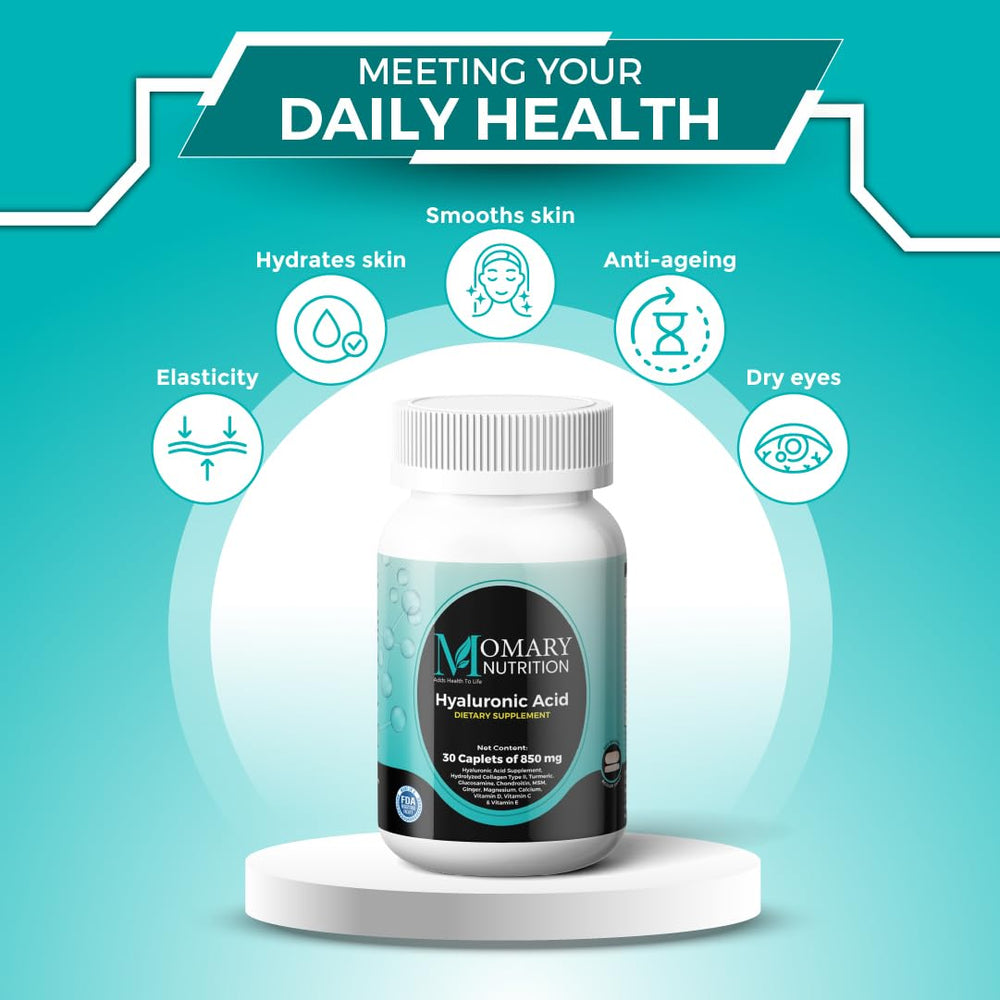Ingredients scene featuring collagen and hyaluronic acid in MOMARY NUTRITION formula