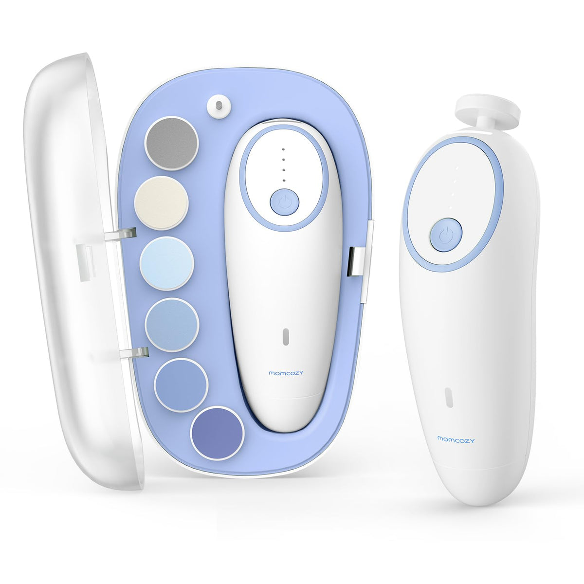 Momcozy baby nail file blue handle for gentle nail care.