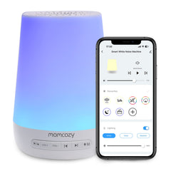 Momcozy baby sound machine blue front view for peaceful sleep routines.