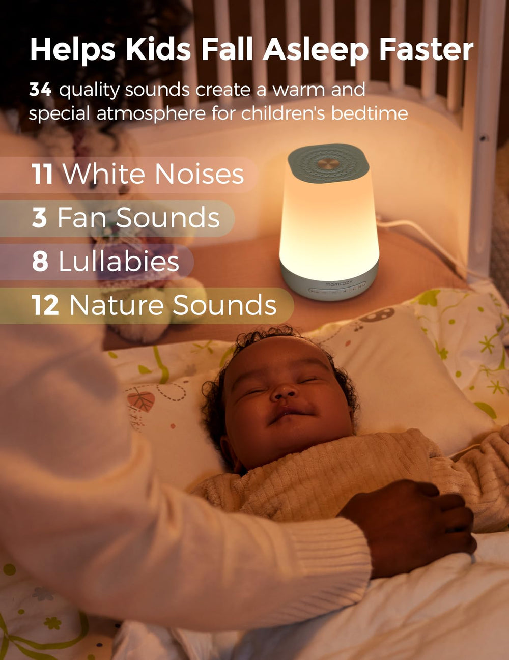 Momcozy bedside lamp green provides gentle lighting for late-night feeds