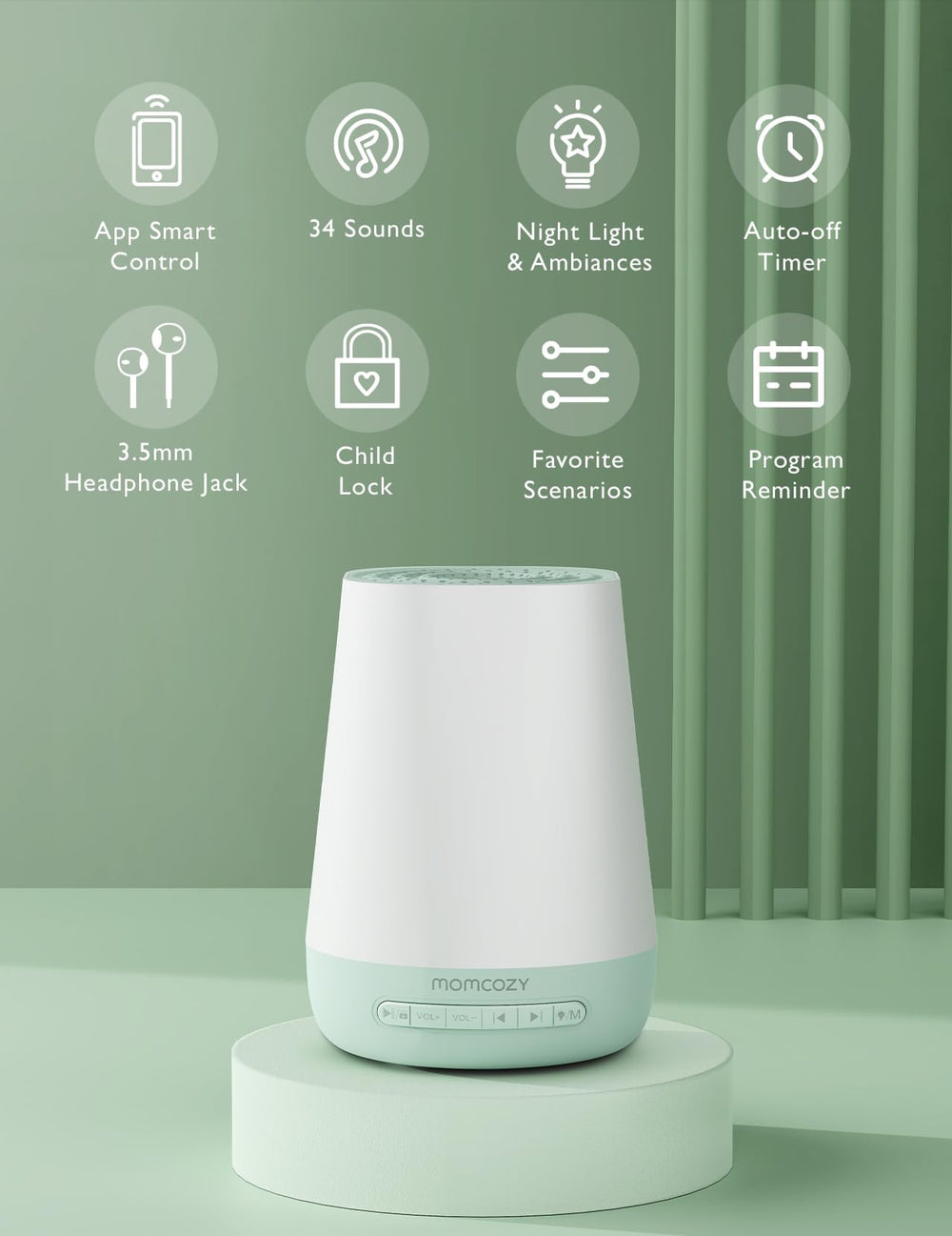 Momcozy green night light on, soft ambient glow for night feeds